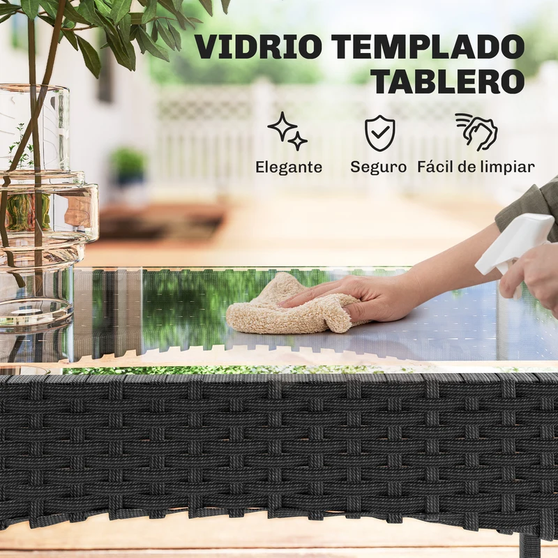 Conjunto jardín ratán 5 piezas – 2 esquineros, sillón, reposapiés y mesa centro, cojines incluidos, verde oscuro | Outsunny