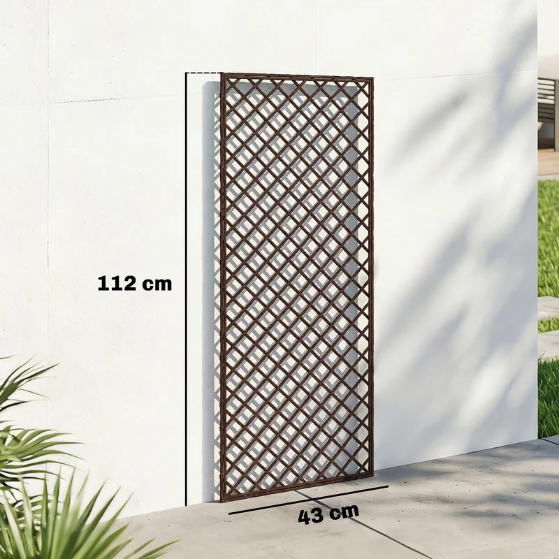 Outsunny Juego de 3 Enrejados de Jardín de Mimbre, Soportes para Plantas Trepadoras con Parte Superior Plana, para Frutas, Verduras, Flores, Decoración Exterior para Patio, 43x112 cm, Madera Natural