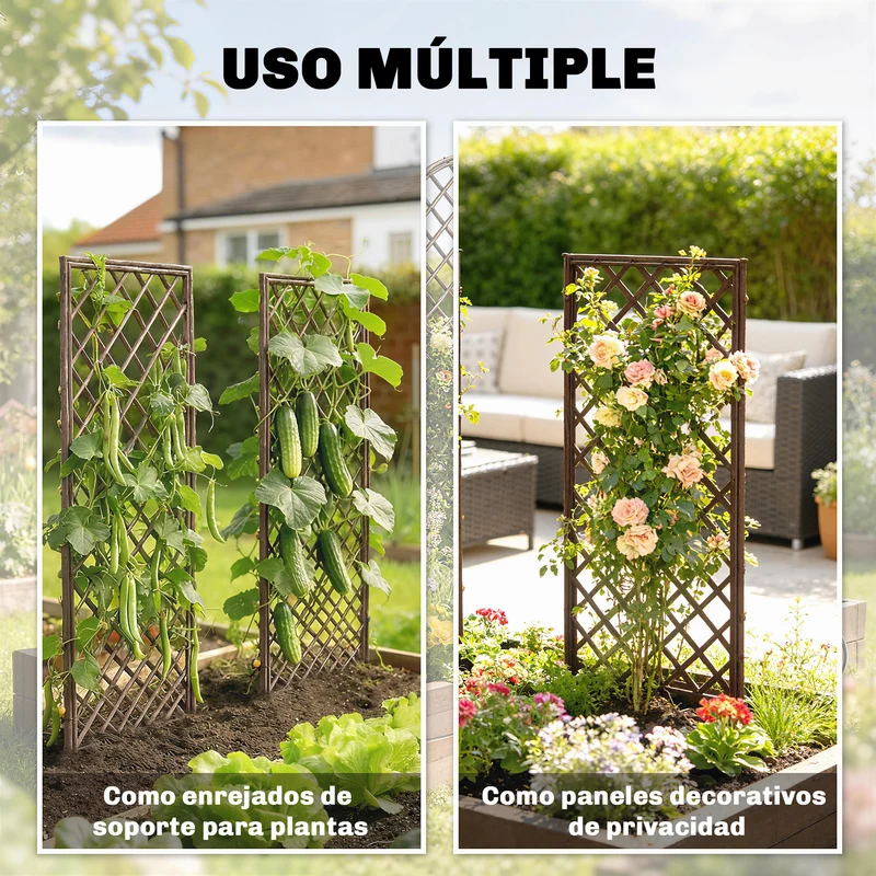 Outsunny Juego de 3 Enrejados de Jardín de Mimbre, Soportes para Plantas Trepadoras con Parte Superior Plana, para Frutas, Verduras, Flores, Decoración Exterior para Patio, 43x112 cm, Madera Natural