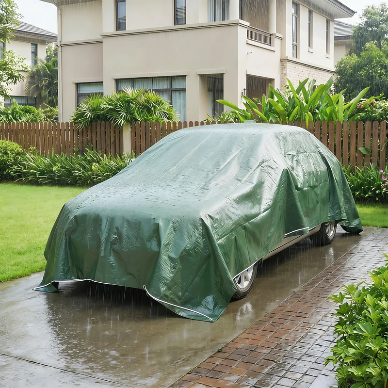Outsunny Lona Impermeable Exterior 4x6 m, Toldo PE Resistente a Rasgaduras 90 g/m², Protección UV, con Ojales Reforzados para Leña, Muebles de Jardín, Invernaderos, Vehículos, Verde