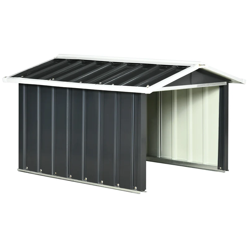 Outsunny Garaje para Robot Cortacésped de Acero Galvanizado con Techo Dos Aguas, Caseta para Robot Cortacésped, 87x103x66 cm, para Jardín, Exterior, Césped, Gris Oscuro