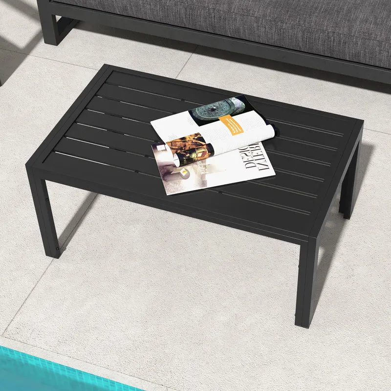 Outsunny Mesa de Centro de Jardín Rectangular, Mesa Auxiliar con Estructura de Acero Galvanizado y Superficie de Tablillas, Mesita de Café para Patio, Balcón, Terraza o Porche, Negro