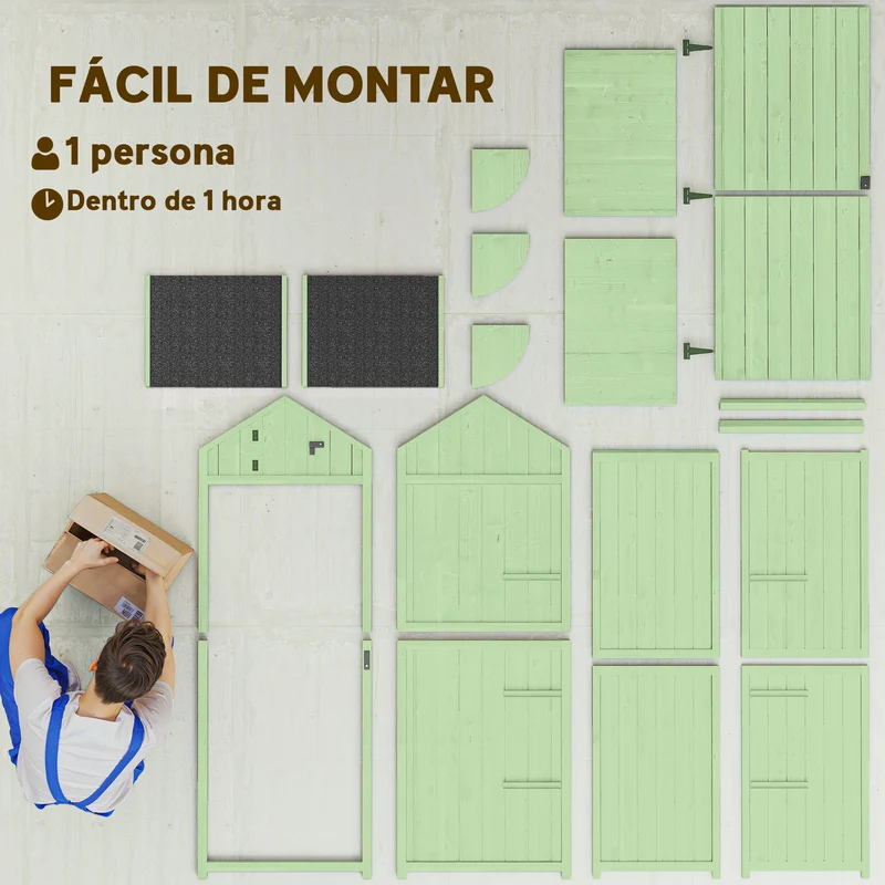 Outsunny Armario de Jardín de Madera 77x54,2x179 cm 0,3 m² Cobertizo para Almacenaje de Herramientas con 3 Estantes y 2 Puertas con Cerrojo para Patio Terraza Verde