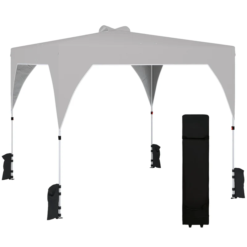 Outsunny Carpa Plegable 3x3 m, Pop-up, Cenador Pabellón de Jardín con Ventilación Superior, Bloqueo Central, UPF50+, Altura Ajustable 3 Niveles, Bolsa Transporte con Ruedas, Sacos de Arena, Gris