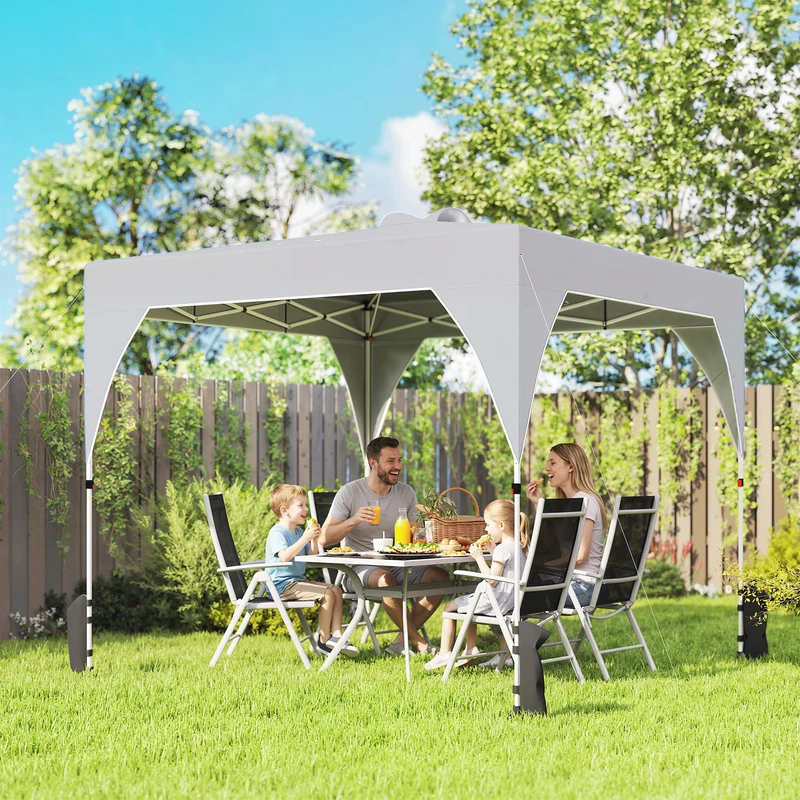 Outsunny Carpa Plegable 3x3 m, Pop-up, Cenador Pabellón de Jardín con Ventilación Superior, Bloqueo Central, UPF50+, Altura Ajustable 3 Niveles, Bolsa Transporte con Ruedas, Sacos de Arena, Gris