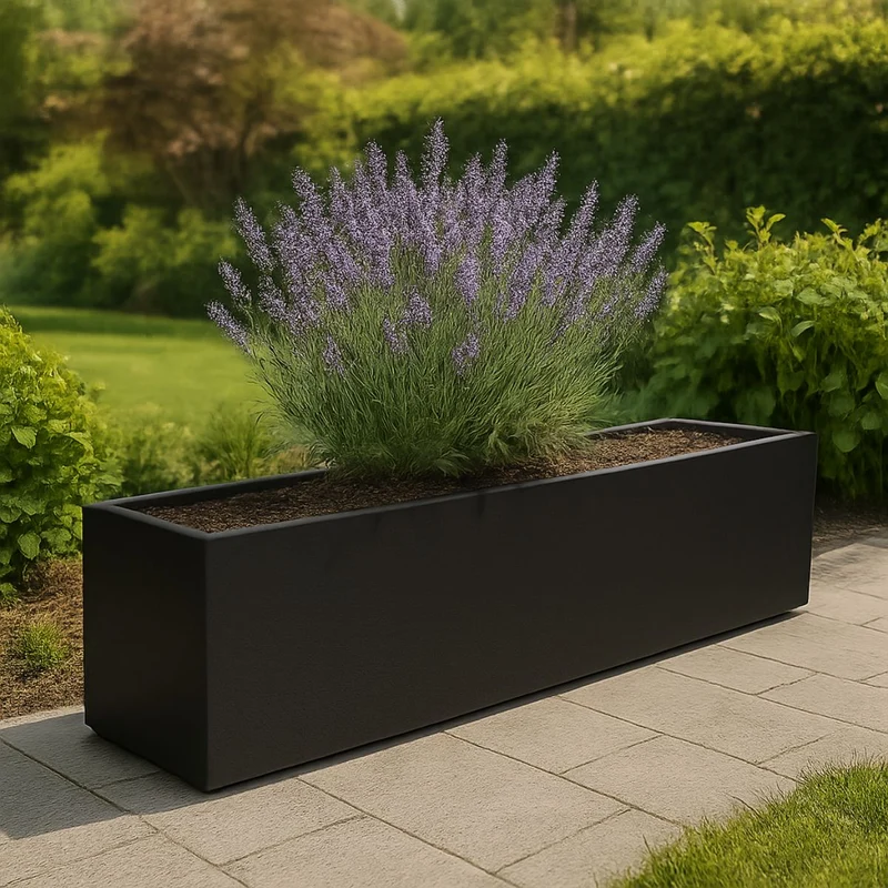 GARDRA Jardinière en polyester noire de jais 200x40x40 cm RAL 9005