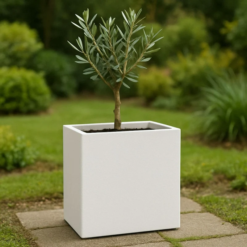 GARDRA Jardinière en polyester blanche pur 45x30x50 cm RAL 9010