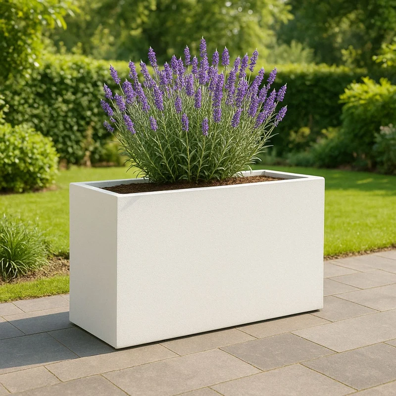 GARDRA Jardinière en polyester blanche pur 110x30x67 cm RAL 9010
