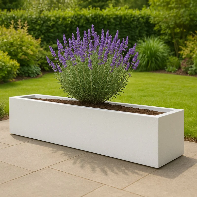 GARDRA Jardinière en polyester blanche pur 200x30x20 cm RAL 9010