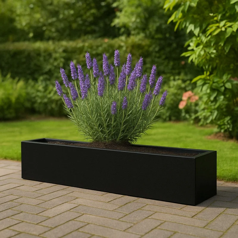 GARDRA Jardinière en polyester noire de jais 208x30x20 cm RAL 9005