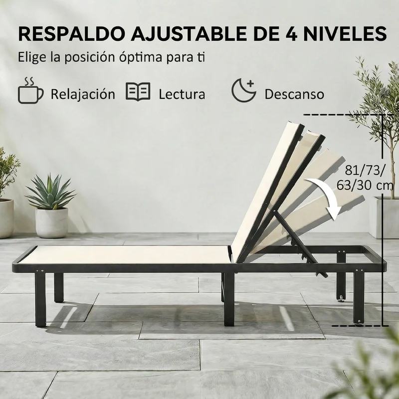 Outsunny Pack de 2 Tumbonas de Jardín Exterior, Tumbonas Reclinables con Ruedas, Respaldo Ajustable de 4 Niveles, Estructura de Aluminio y Tela Textilene, Resistentes, para Playa, Piscina, Beige