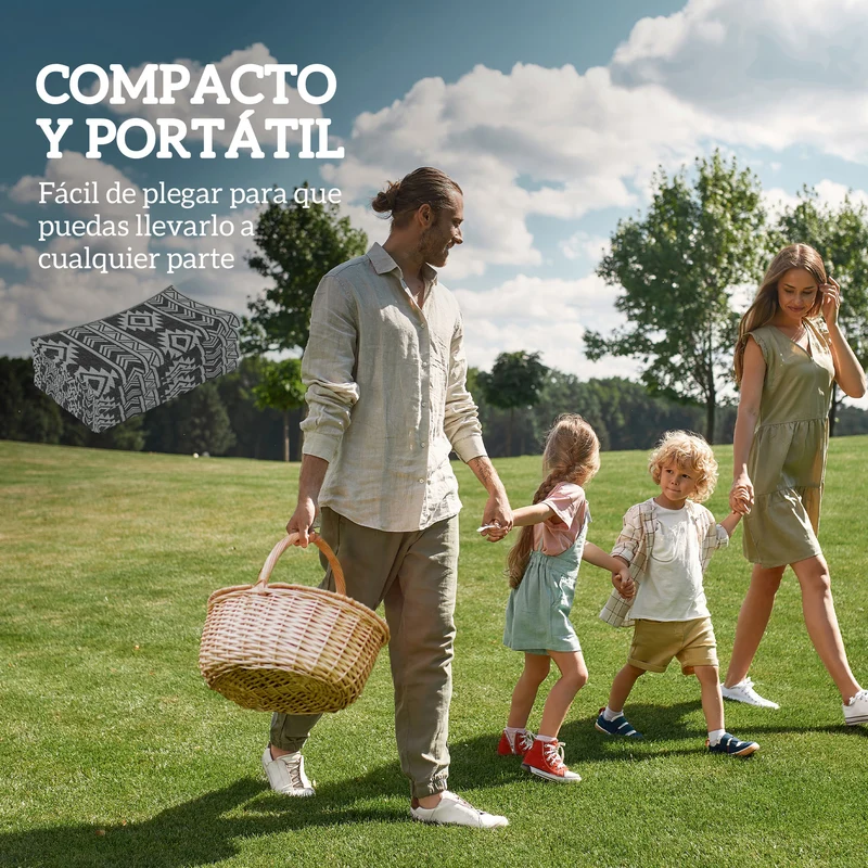 Outsunny Alfombra de Exterior, 182x274 cm, Alfombra Reversible con Patrón Geométrico, Impermeable, Anti-UV, para Terraza, Balcón, Patio, Camping, Viajes en Autocaravana, Negro y Gris Claro