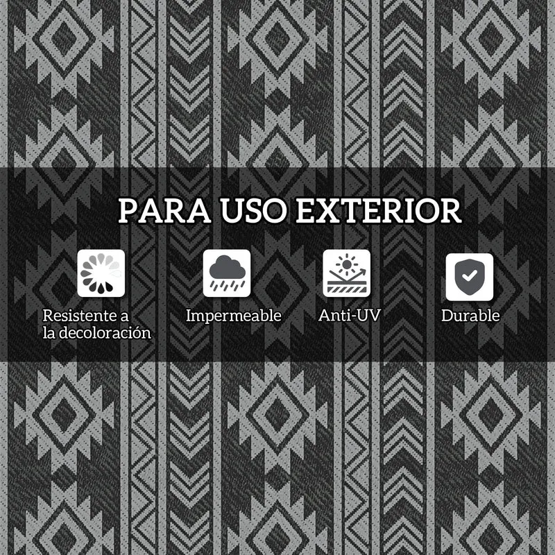 Outsunny Alfombra de Exterior, 182x274 cm, Alfombra Reversible con Patrón Geométrico, Impermeable, Anti-UV, para Terraza, Balcón, Patio, Camping, Viajes en Autocaravana, Negro y Gris Claro