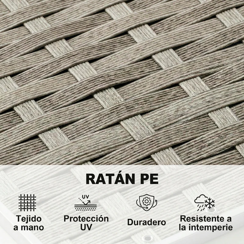 Outsunny Conjunto de Jardín de Ratán de 3 Piezas, Conjunto Terraza Resistente, Muebles Jardín Exterior Incluye Cojines, Sofá de 3 Plazas, Sofá de 2 Plazas con Mesa Lateral, Mesa Centro de Vidrio Gris