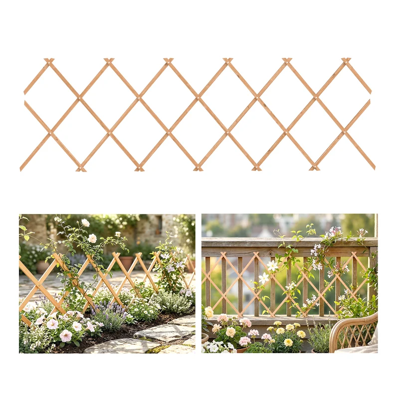 Outsunny Enrejado de Jardín de Madera Extensible, Soporte para Plantas Trepadoras, Rosas, Parra, Decoración Exterior para Patio, Balcón, 180x60 cm, Marrón Claro