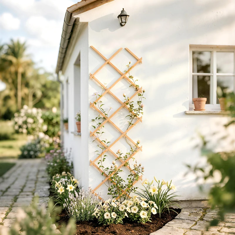 Outsunny Enrejado de Jardín de Madera Extensible, Soporte para Plantas Trepadoras, Rosas, Parra, Decoración Exterior para Patio, Balcón, 180x60 cm, Marrón Claro
