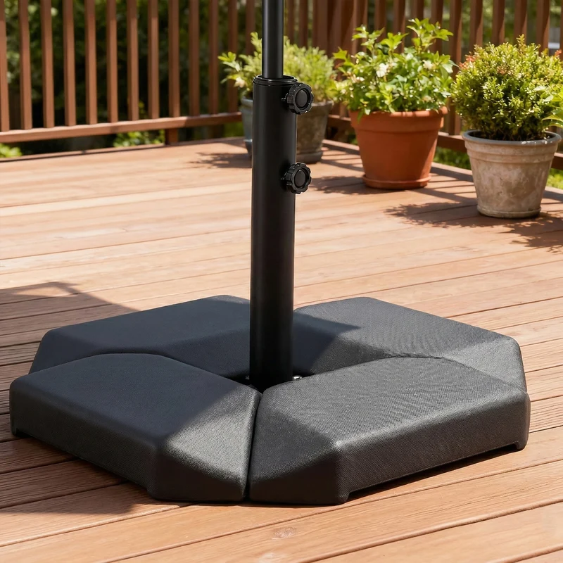 Outsunny Base para Sombrilla de 4 Piezas, para Cantilever y de Doble Cara, Soporte para Parasol de HDPE Rellenable con Agua 77 kg o Arena 100 kg, para Jardín, Patio, Terraza, Negro