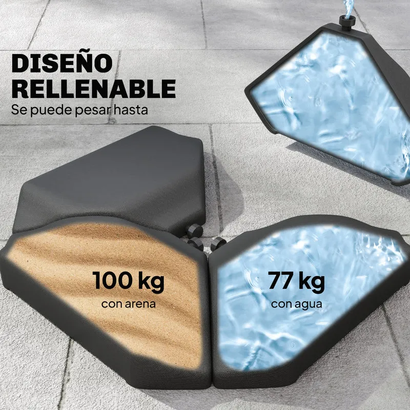 Outsunny Base para Sombrilla de 4 Piezas, para Cantilever y de Doble Cara, Soporte para Parasol de HDPE Rellenable con Agua 77 kg o Arena 100 kg, para Jardín, Patio, Terraza, Negro