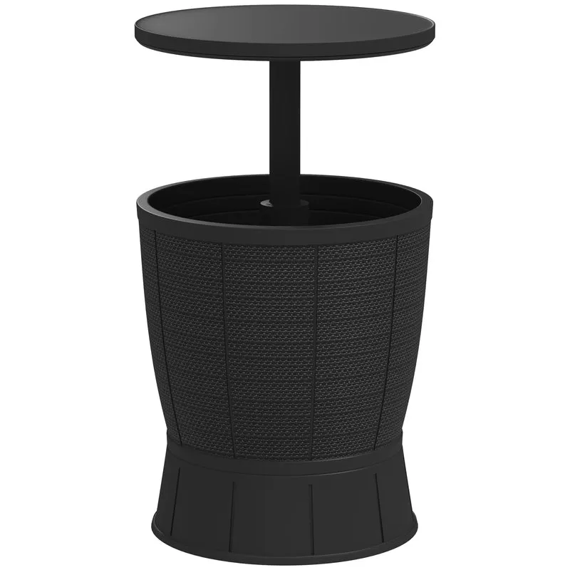 Outsunny Mesa Nevera para Exterior, 41 L, 3 en 1, Cool Bar, Mesa Auxiliar, Altura Ajustable 58-84 cm, con Cubo de Hielo, Tapa Superior Elevable, para Fiesta, Piscina, Jardín, Patio, Negro