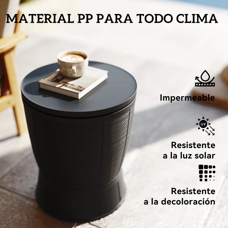 Outsunny Mesa Nevera para Exterior, 41 L, 3 en 1, Cool Bar, Mesa Auxiliar, Altura Ajustable 58-84 cm, con Cubo de Hielo, Tapa Superior Elevable, para Fiesta, Piscina, Jardín, Patio, Negro