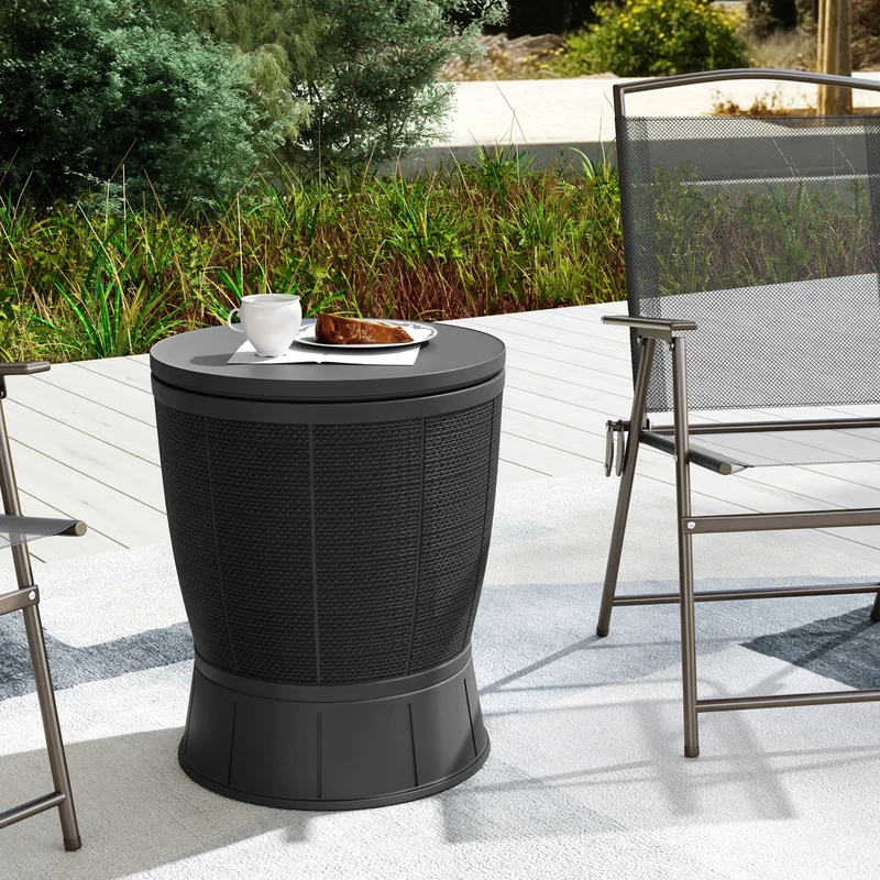 Outsunny Mesa Nevera para Exterior, 41 L, 3 en 1, Cool Bar, Mesa Auxiliar, Altura Ajustable 58-84 cm, con Cubo de Hielo, Tapa Superior Elevable, para Fiesta, Piscina, Jardín, Patio, Negro