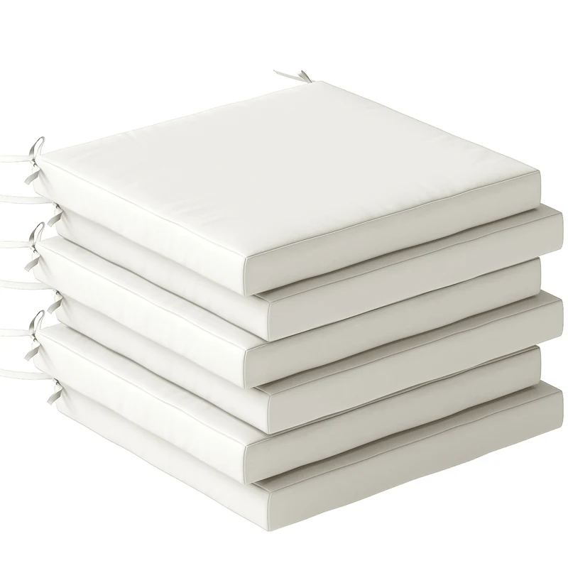 Outsunny Juego de Cojines para Sillas de Comedor, 46x42x7 cm, 6 Piezas, Cojines para Sillas de Jardín con Funda Lavable y Lazos, Impermeable y Anti-UV, Crema
