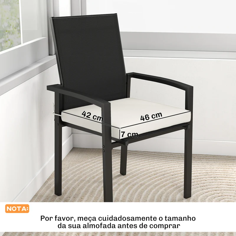 Outsunny Juego de Cojines para Sillas de Comedor, 46x42x7 cm, 6 Piezas, Cojines para Sillas de Jardín con Funda Lavable y Lazos, Impermeable y Anti-UV, Crema