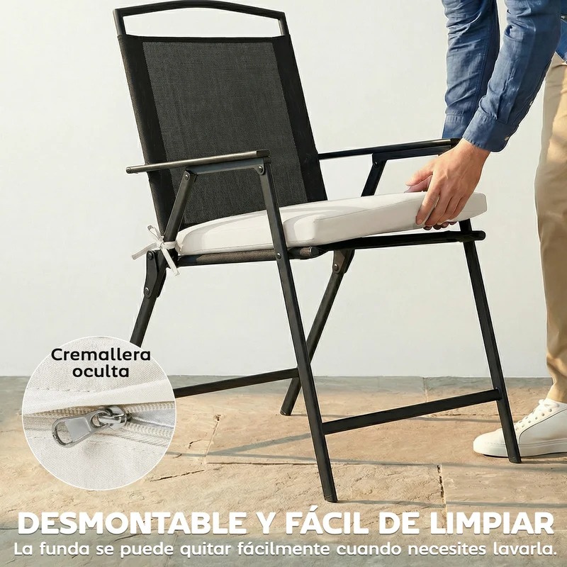 Outsunny Juego de Cojines para Sillas de Comedor, 46x42x7 cm, 6 Piezas, Cojines para Sillas de Jardín con Funda Lavable y Lazos, Impermeable y Anti-UV, Crema