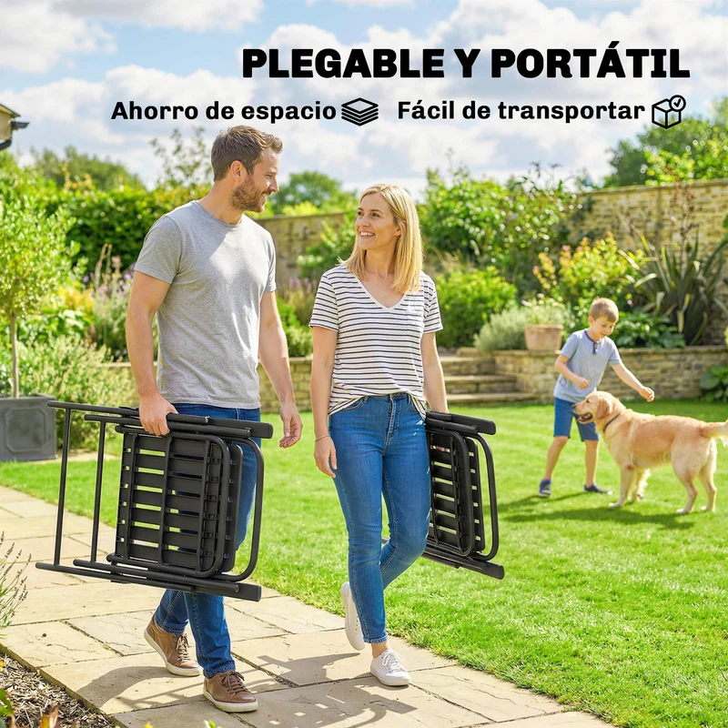 Outsunny Juego de 4 Sillas de Jardín Exterior Plegables, Sillas Terraza Exterior con Reposabrazos, Respaldo y Asiento de PP, Marco Metálico, 55x63x93 cm, Negro