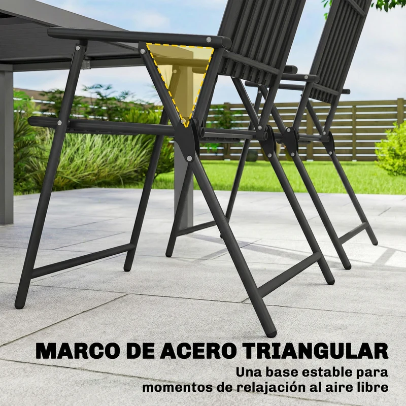 Outsunny Juego de 4 Sillas de Jardín Exterior Plegables, Sillas Terraza Exterior con Reposabrazos, Respaldo y Asiento de PP, Marco Metálico, 55x63x93 cm, Negro
