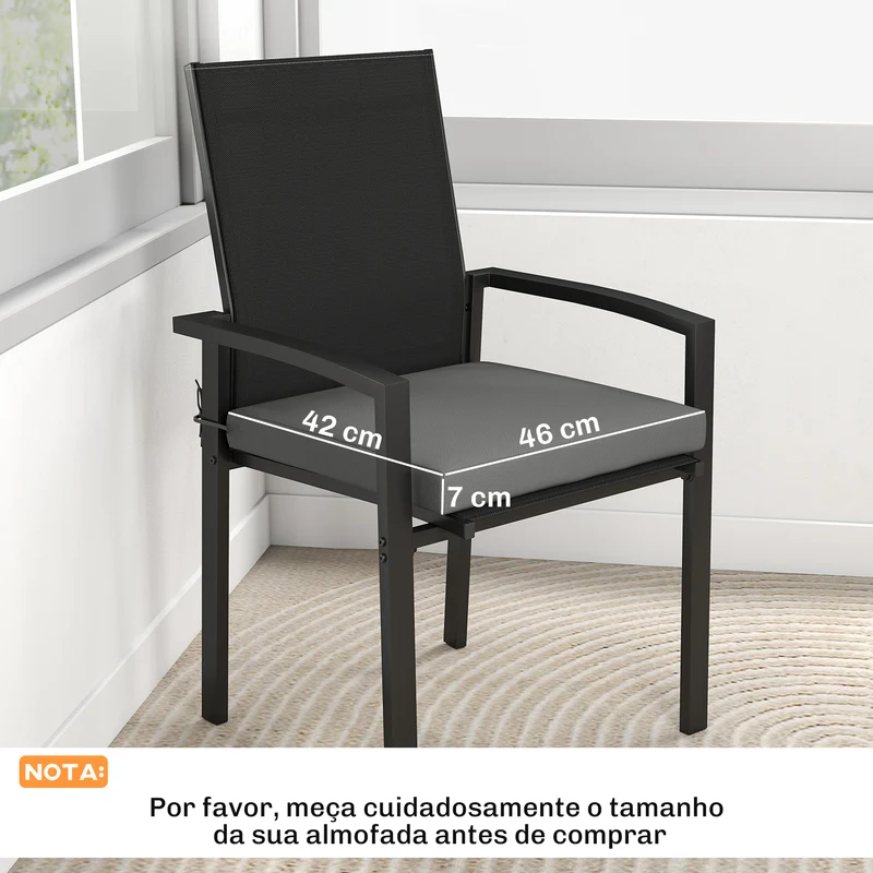 Outsunny Juego de Cojines para Sillas de Comedor, 46x42x7 cm, 6 Piezas, Cojines para Sillas de Jardín con Funda Lavable y Lazos, Impermeable y Anti-UV, Gris Oscuro