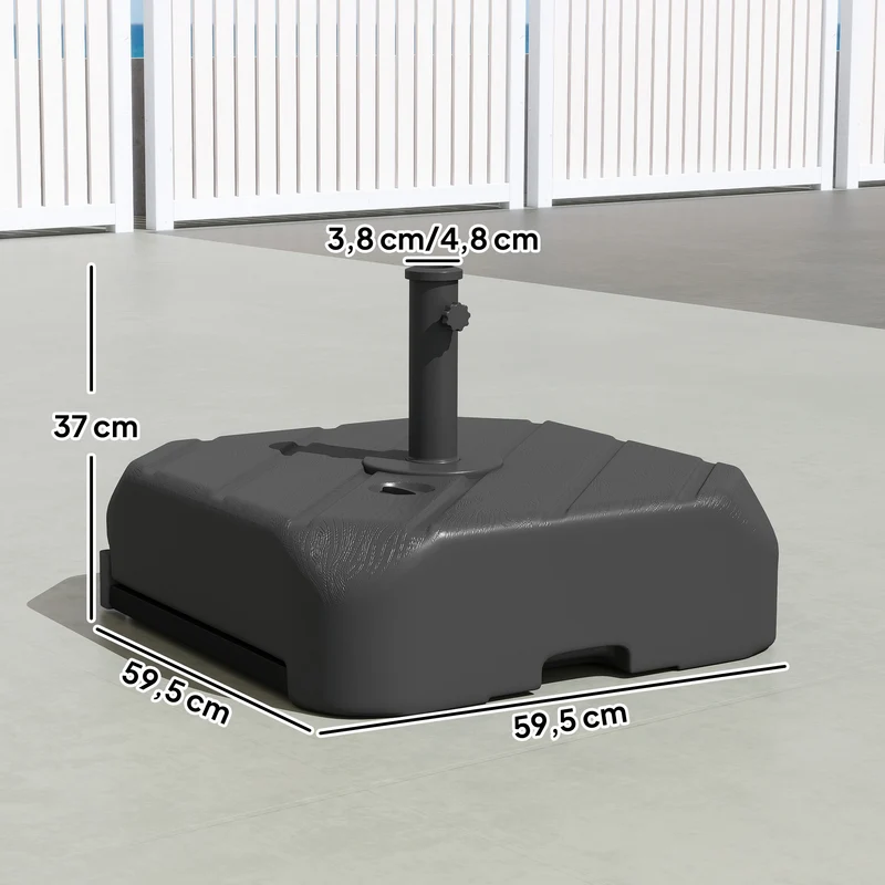 Outsunny Base para Sombrilla con Ruedas, Soporte de Parasol de HDPE, Pie para Sombrilla con Postes Ø38 mm, Ø48 mm, Rellenable de Arena 72 kg o Agua 45 Litros, con Asa Telescópica, para Jardín, Patio, Terraza, Negro