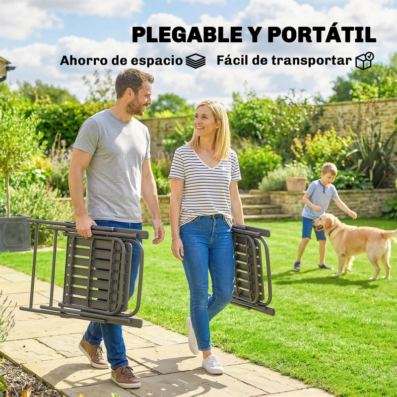 Outsunny Juego de 4 Sillas de Jardín Exterior Plegables, Sillas Terraza Exterior con Reposabrazos, Respaldo y Asiento de PP, Marco Metálico, 55x63x93 cm, Marrón