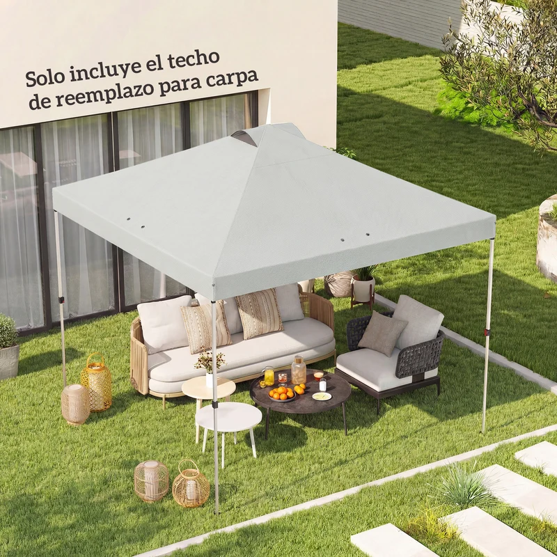 Outsunny Toldo de Pérgola de Recambio 3x3 m Techo de Repuesto para Carpa Plegable de Jardín de Tela Oxford 210D con 8 Orificios de Drenaje y Doble Ventilación Protección UV 50+ SOLO TOLDO Blanco