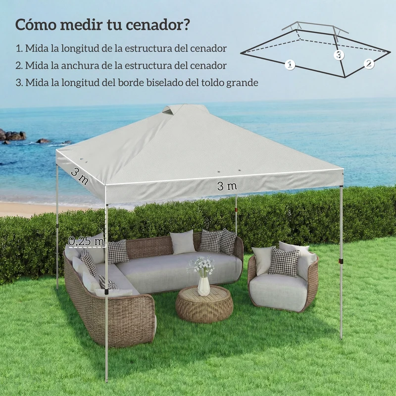 Outsunny Toldo de Pérgola de Recambio 3x3 m Techo de Repuesto para Carpa Plegable de Jardín de Tela Oxford 210D con 8 Orificios de Drenaje y Doble Ventilación Protección UV 50+ SOLO TOLDO Blanco