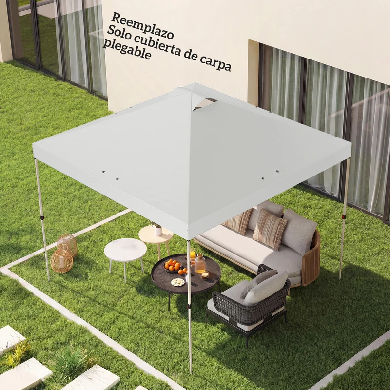 Outsunny Toldo de Pérgola de Recambio 3x3 m Techo de Repuesto para Carpa Plegable de Jardín de Tela Oxford 210D con 8 Orificios de Drenaje y Doble Ventilación Protección UV 50+ SOLO TOLDO Blanco