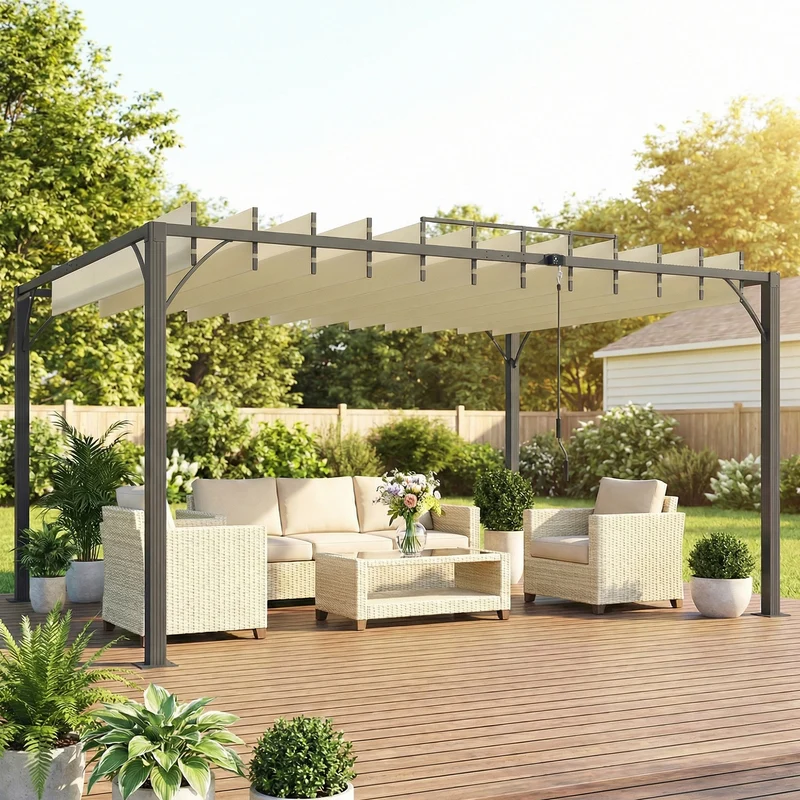 Outsunny Pérgola de Jardín 3x4 m, Cenador de Jardín con Techo de Lamas Orientables a 135°, Estructura de Aluminio, Protección UPF30+, Pabellón para Exterior, Patio, Terraza, Blanco Crema