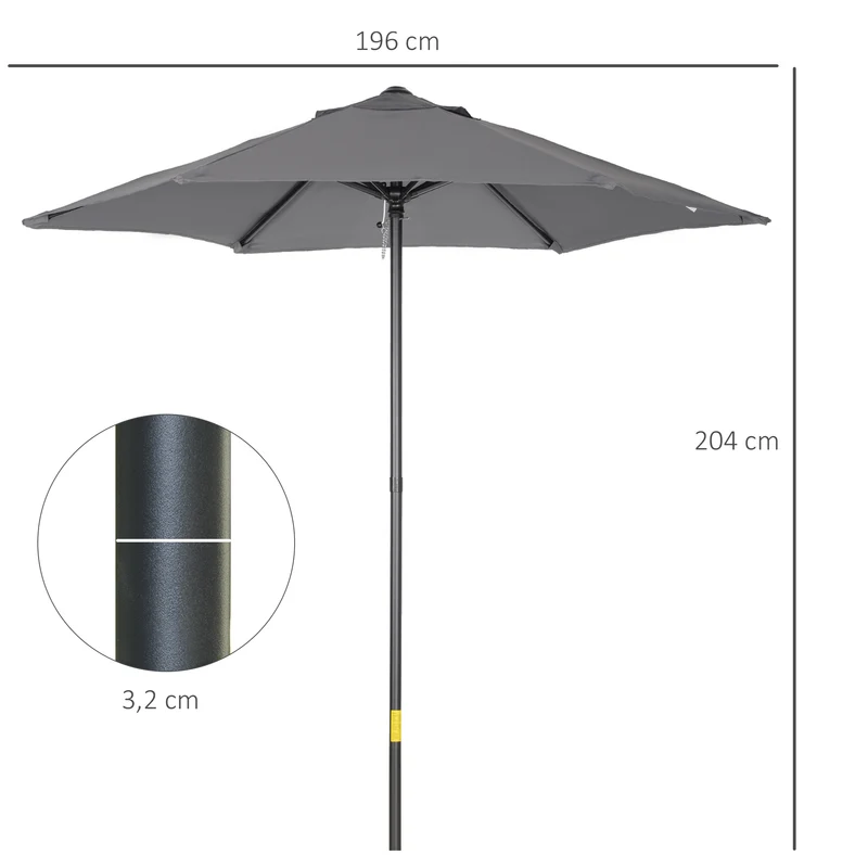 Outsunny Sombrilla de Terraza Exterior Ø2x2 m Parasol de Terraza Exterior con Techo de Ventilación y Poste Desmontable de Aluminio Sombrilla para Jardín Patio Gris Oscuro