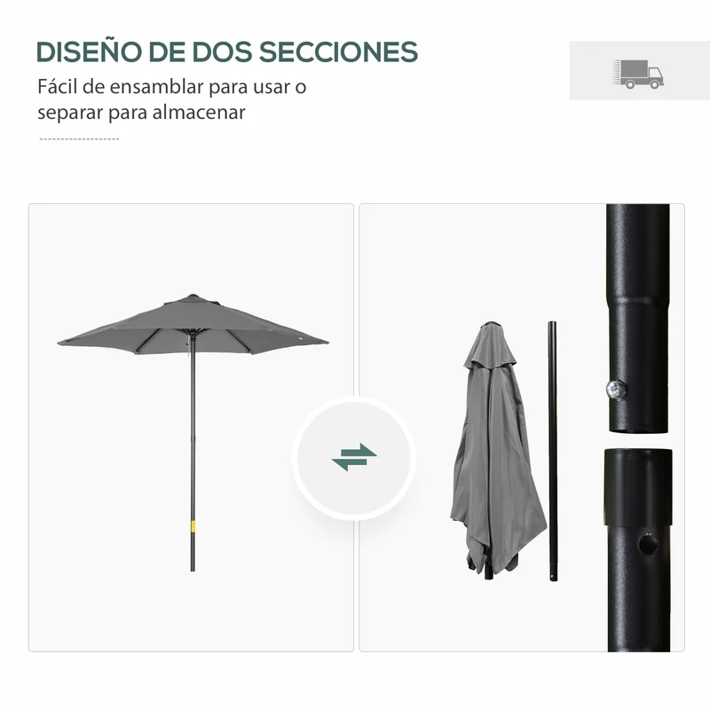 Outsunny Sombrilla de Terraza Exterior Ø2x2 m Parasol de Terraza Exterior con Techo de Ventilación y Poste Desmontable de Aluminio Sombrilla para Jardín Patio Gris Oscuro