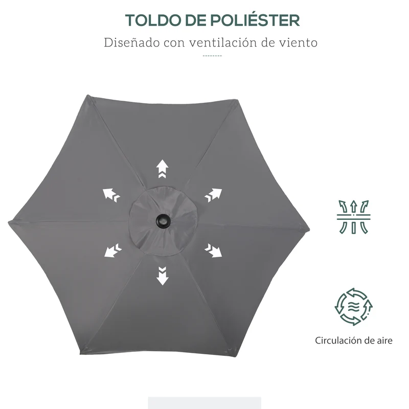Outsunny Sombrilla de Terraza Exterior Ø2x2 m Parasol de Terraza Exterior con Techo de Ventilación y Poste Desmontable de Aluminio Sombrilla para Jardín Patio Gris Oscuro
