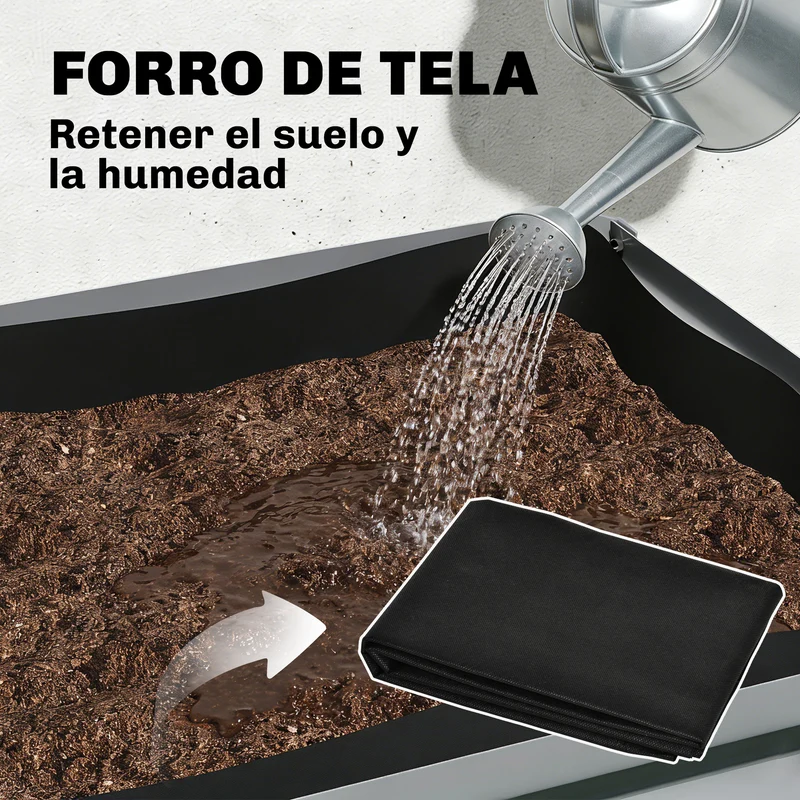 Outsunny Huerto Urbano Elevado con Estante Inferior, Mesa de Cultivo de Metal Galvanizado con Forro y Guantes, para Cultivo, Plantas y Flores, 120x55x80 cm, Gris Plateado