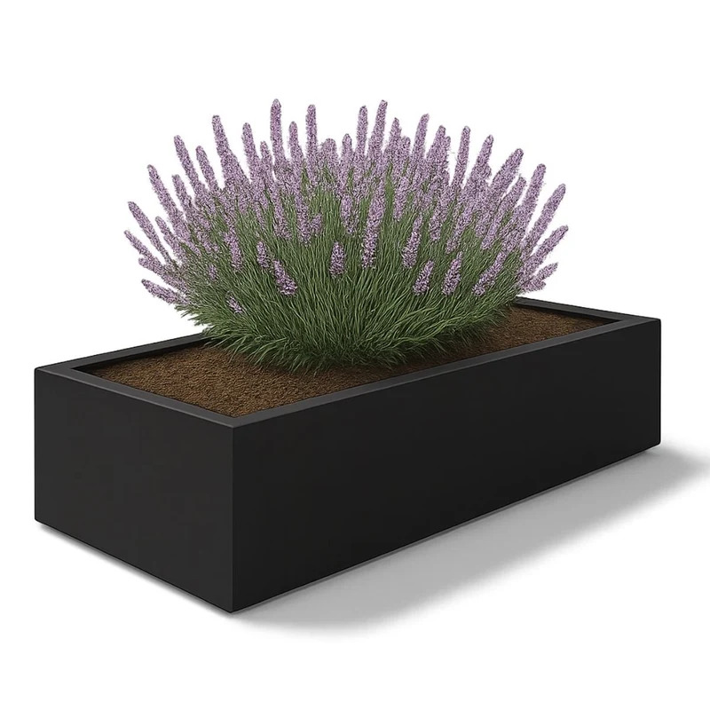 GARDRA Jardinière en polyester noire de jais 223x100x32 cm RAL 9005