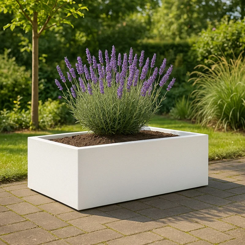 GARDRA Jardinière en polyester blanche pur 180x88x32 cm RAL 9010