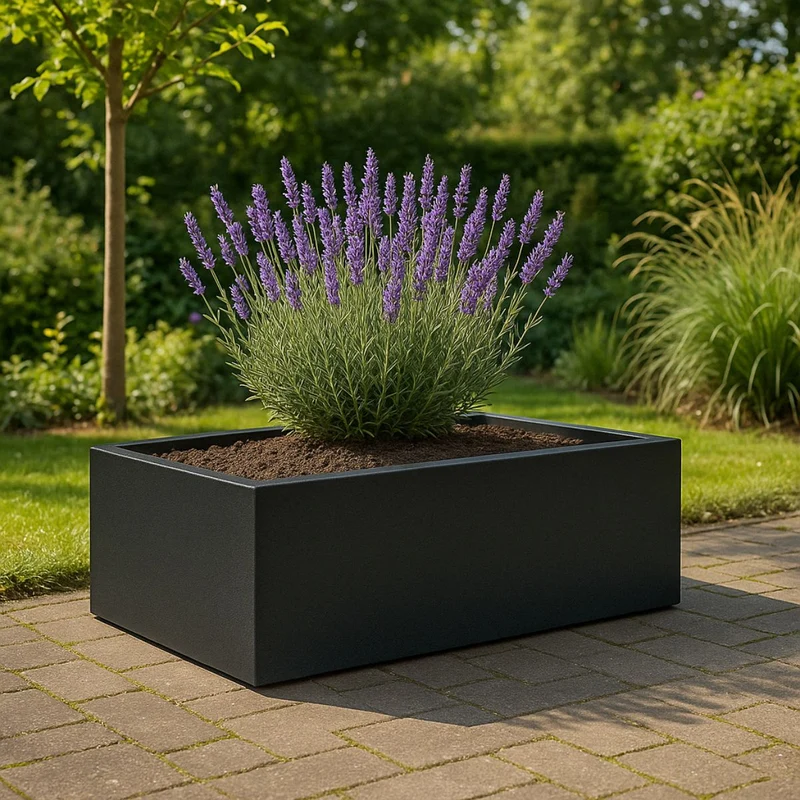 GARDRA Jardinière en polyester noire de jais 180x88x32 cm RAL 9005