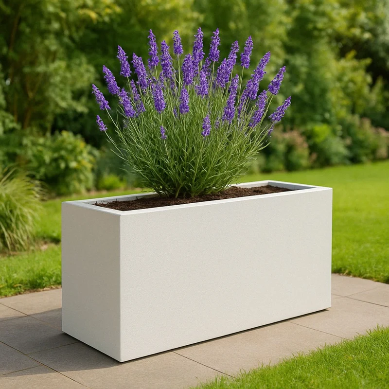 GARDRA Jardinière en polyester blanche pur 120x30x60 cm RAL 9010