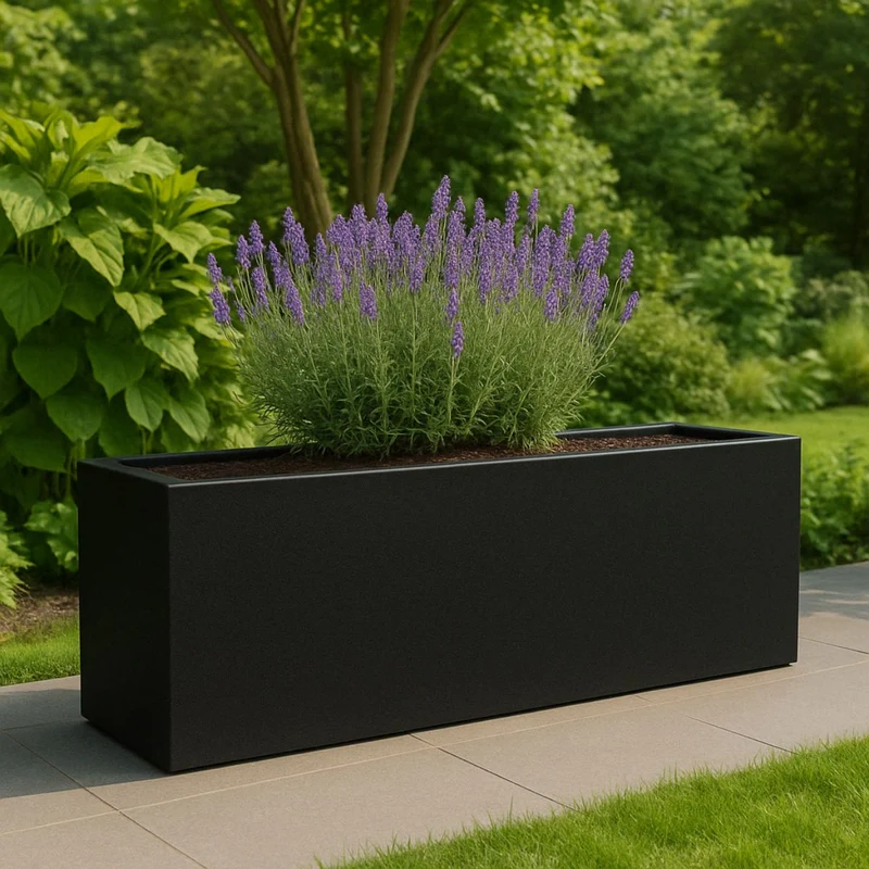 GARDRA Jardinière en polyester noire de jais 200x30x60 cm RAL 9005