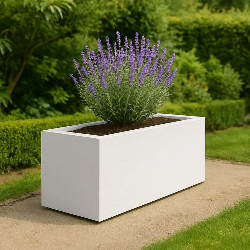 GARDRA Jardinière en polyester blanche pur 137x50x50 cm RAL 9010