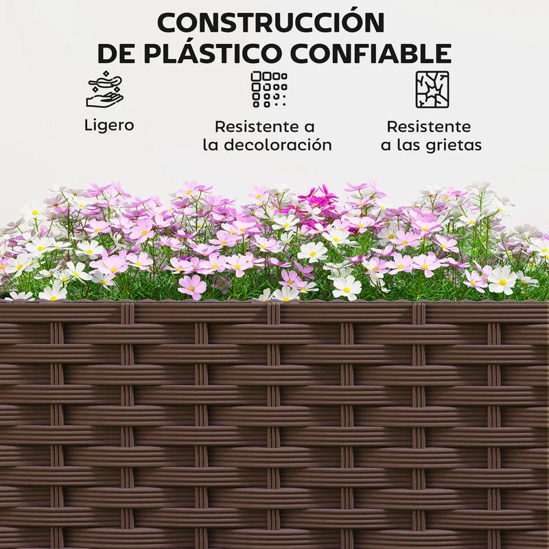 Outsunny Jardinera Elevada con 6 Ruedas, Jardinera Exterior Móvil de Plástico con Riego Automático y Drenaje, Macetero Exterior para Cultivos, Plantas, Jardín, Terraza, 80x40x43 cm, Marrón