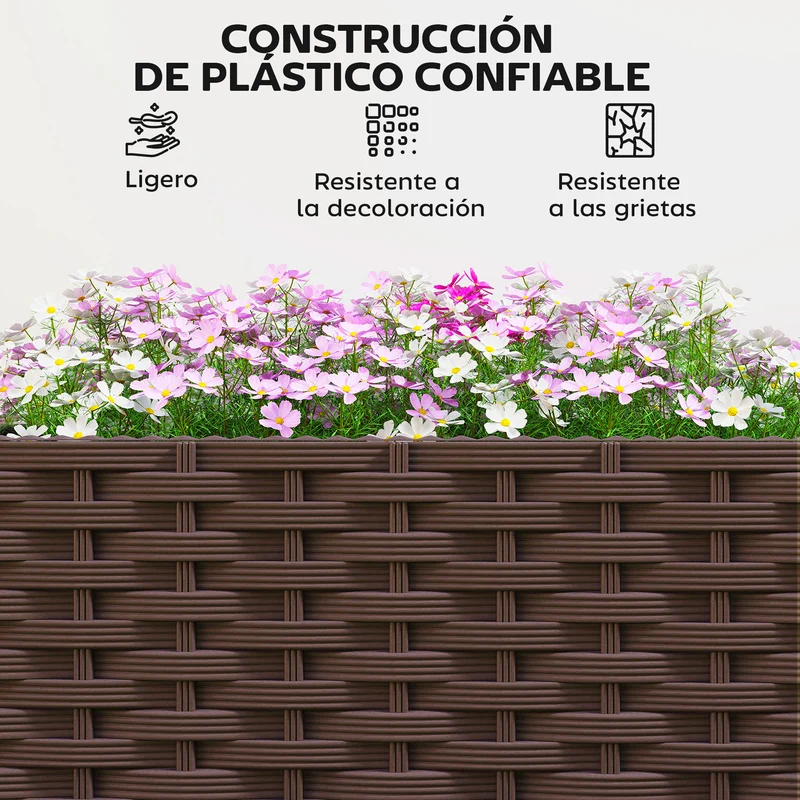 Outsunny Jardinera con Enrejado, Jardinera Exterior Grande con Ruedas para Plantas Trepadoras, con Ofricios de Drenaje y Tapones, Macetero Elevado para Jardín, Patio, Terraza, 120x40x192 cm, Marrón