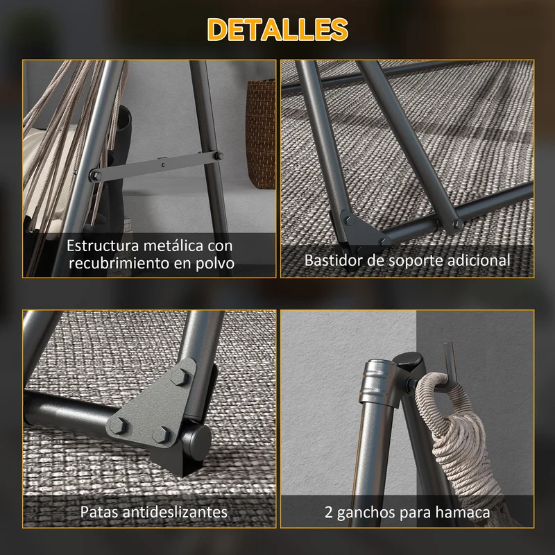 Outsunny Soporte para Hamaca Plegable Portátil, 2 en 1, Soporte para Silla Colgante con Estructura de Metal y Bolsa de Transporte, Carga 120 kg, para Hamaca 2,5 m y Silla 1,5 m de Largo, Negro
